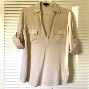 Spense Long Sleeve Shirt - Collared Open Front - Ivory Cream - Small